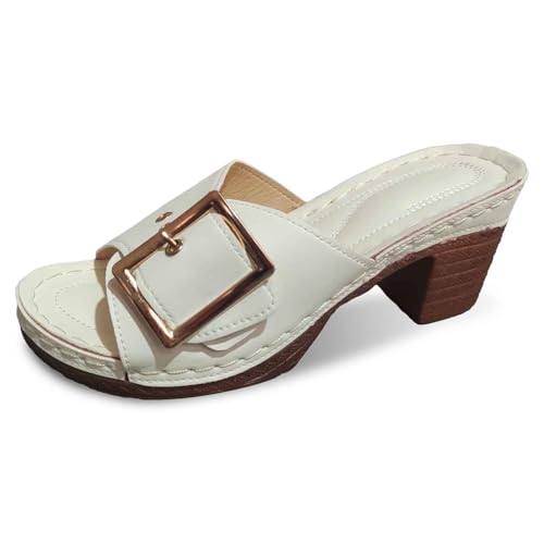 Damen-Hausschuhe mit Keilabsatz Bequeme Schlupfschuhe für Frühling Sommer lässige Freizeitschuhe Zehendesign weiches Obermaterial (White, 37) von Generic