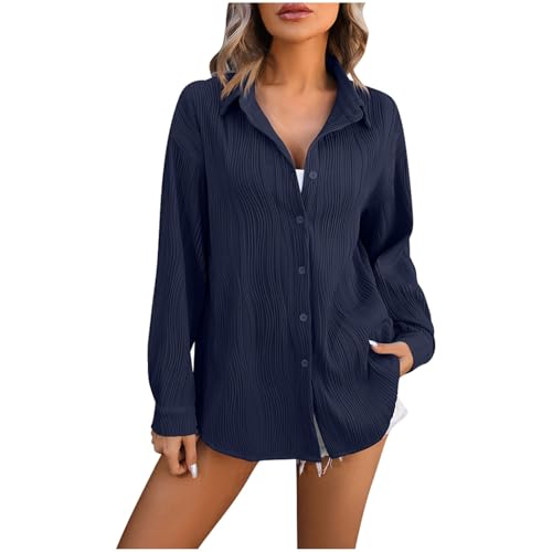 Damen Hemd Freizeit Bluse Langarmshirt Hemdbluse Zum Knöpfen,Blusen Frauen,Blusen Damen Langarm,Leinen Longbluse,Blusenkleid Lang Sommer,Bluse Langarm von Generic