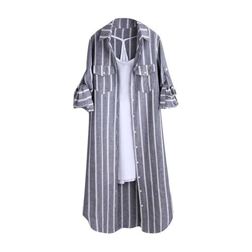 Damen Hemd Kariertes Baumwolle Langarm Regular Fit Flanellhemden Kariertes Oktoberfest Bluse Karo Tunika Tops Casual Oberteile Knöpfen Hemdjacke Revers Mantel Casual Check Bluse Outfit Mit Taschen von Generic