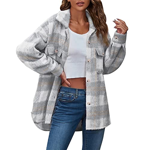 Damen Hemdjacke Karierte Hemdbluse Casual Jacke Langarmshirt Mit Knöpfe Karomuster Retro Mantel Hemd Y2k Mode Bequeme Übergangsjacke von Generic
