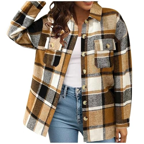 Damen Hemdjacke Karierte Jacke Langarm Shacket Mantel Flanell Jacke Hemdbluse mit Knöpfen Damen Hemdjacke Karierte Jacke Langarm Shacket Mantel Flanell Jacke Hemdbluse mit Knöpfen von Generic