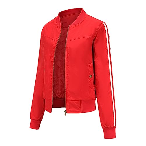 Damen Herbst Oberbekleidung Bomberjacke Damen Rot-Grün-Schwarz-Oberbekleidung Red-S von Generic