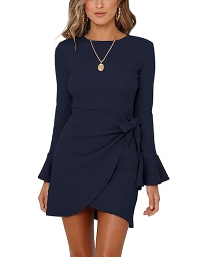 Damen Herbstkleid Strickkleid Rundhals Kleid Langarm Herbstkleid Pulloverkleid Elegant Midikleid Frauen Tunikakleider Klassic Casualkleid Umstandskleid (Navy blau,L) von Generic