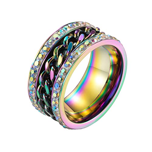 Damen Herren 11mm Zirkonia Diamant Ring Edelstahl Drehbare Kette Band Schmuck von Generic