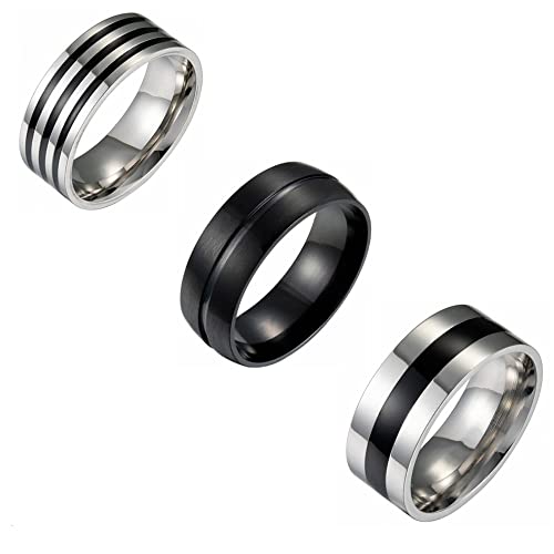 Damen Herren 3-teiliges Stapelring-Set Edelstahl Schwarz Stapelbarer Fingerknöchelring Band Hochzeitsversprechen von Generic