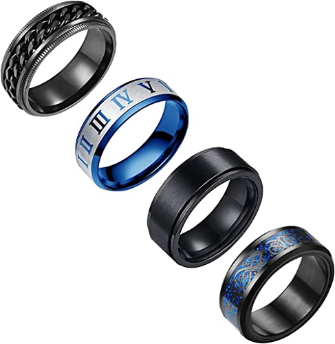 Damen Herren 4-teiliges Stapelring-Set Edelstahl Schwarz Stapelbarer Fingerknöchelring Band Hochzeitsversprechen von Generic