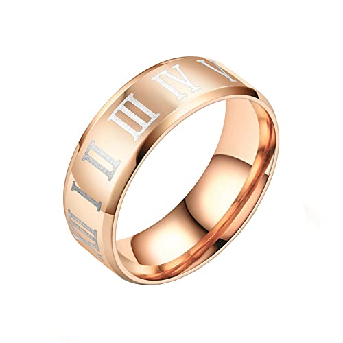 Damen Herren Edelstahl Personalisierter 8mm Römische Ziffern Bandring Cooler Eleganter Glücksschmuck von Generic