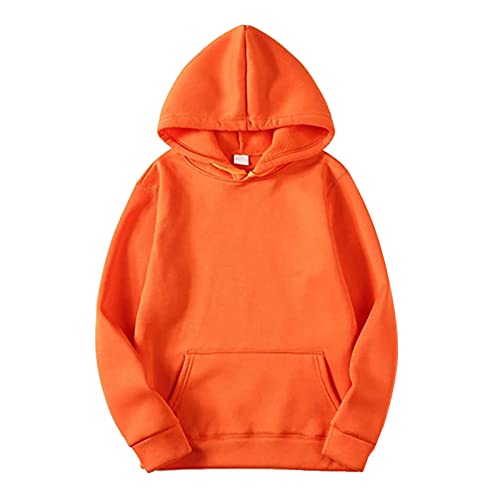 Damen Herren Kapuzenpullover Sweatjacke Pullover Hoodie Kapuzenjacke Trainingsjacke Sweatshirt mit Kapuze Basic Einfarbig Freizeit Gym Fitness Jogging Sport (Orange, L) von Generic