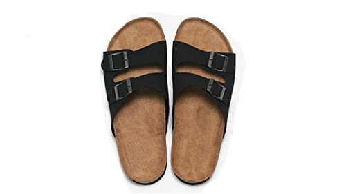 Damen Herren Pantolette Bequeme Hausschuhe mit Kork-Fußbett Suede Soft Sommer Sandalen In-Outdoor Rutschfest Slipper (Schwarz, eu_footwear_size_system, adult, numeric, medium, numeric_42) von Generic