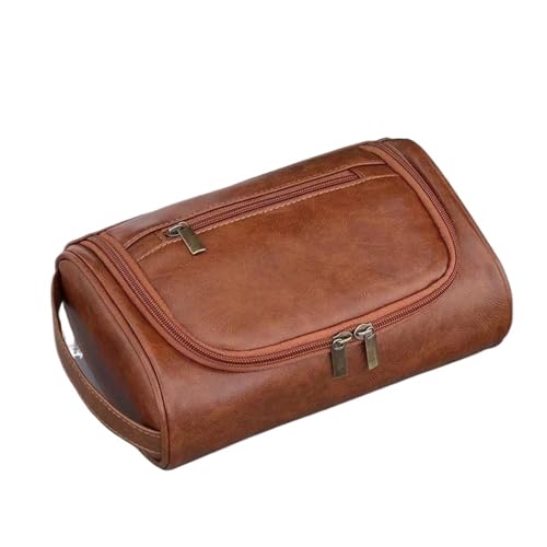 Damen Herren Retro PU Leder Kosmetiktaschen Reise Kulturbeutel Weibliche Reise Make-Up Tasche Kulturbeutel(Brown) von Generic