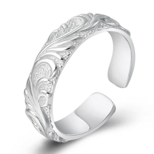 Damen Herren S925 Sterling Silber Schlichter offener verstellbarer Ring mit Blume und Ranke (US 7-10,5) von Generic