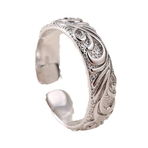 Damen Herren S925 Sterling Silber Schlichter offener verstellbarer Ring mit Blume und Ranke (US 7-10,5) von Generic