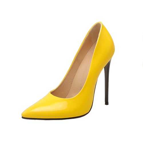 Damen High Heels 12cm Hochglanz Lackleder Spitzer Zehe Pfennigabsatz Architektonisches Design Minimalistischer Luxus für Büro & Ball,Gelb,45 EU Damen High Heels 12cm Hochglanz Lackleder Spitzer Zehe Pfennigabsatz Architektonisches Design Minimalistischer Luxus für Büro & Ball,Gelb,45 EU von Generic