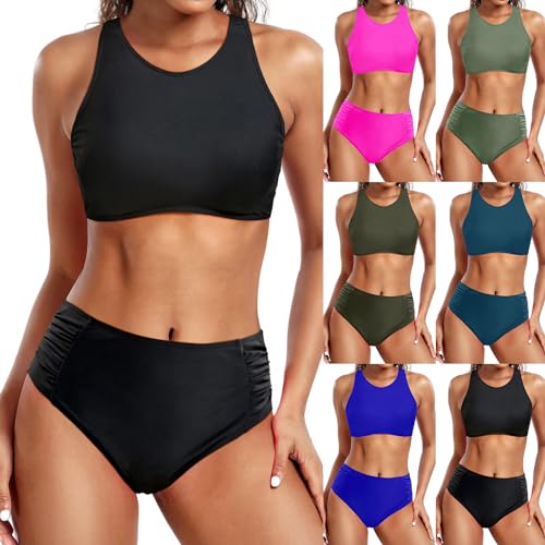 Generic Damen High Waist Bustier Sets Racerback Swim Top Oberteil mit Triangel Swim Shorts Elegant Zweiteiliger Badeanzug Strandmode Swimsuit von Generic