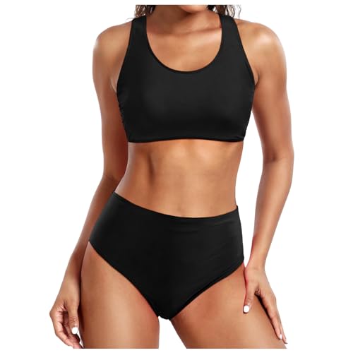 Damen High Waist Bustier Sets Racerback Swim Top Oberteil mit Triangel Swim Shorts Elegant Zweiteiliger Badeanzug Strandmode Swimsuit von Generic