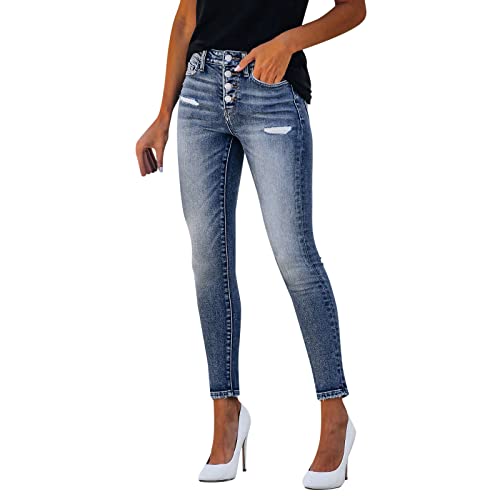 Damen High Waist Jeans Bootcut Röhrenjeans Hellblau Destroyed-Look Denim Hose Push Up Denim Pants Shaping Straight Bleistift-Jeans Schlank Hochbund Hose mit Löchern von Generic