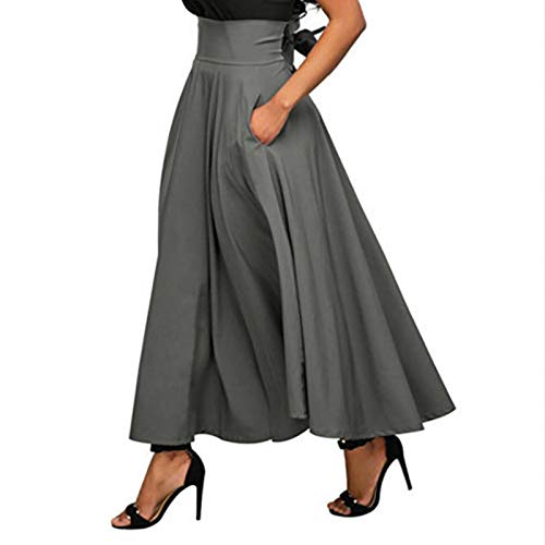 Damen High Waist Maxirock Taschen mit Seitenschlitz Langer A-Linie Rock Skirts Dress (grau, XXL) von Generic