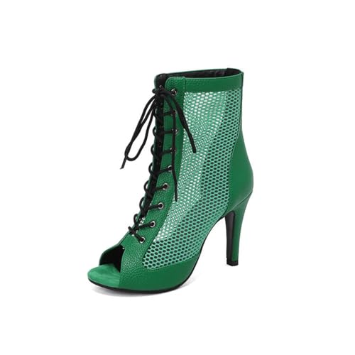 Damen Hoher Absatz Kurze Stiefel Breathe Mesh Stiefeletten Schnüren Peep Toe Sommer Sandalen,Grün,35.5 EU von Generic