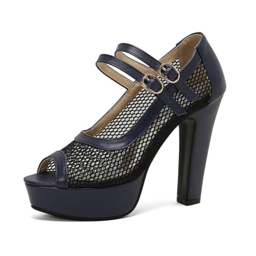 Damen Hoher Blockabsatz Mary Jane Schuhe Peep Toe Plateau Sommer Sandalen Knöchelriemen Kleid Sandalen Mit Doppelschnalle,Marine,37 EU Damen Hoher Blockabsatz Mary Jane Schuhe Peep Toe Plateau Sommer Sandalen Knöchelriemen Kleid Sandalen Mit Doppelschnalle,Marine,37 EU von Generic