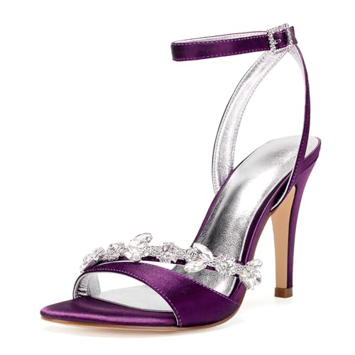 Damen Hoher Pfennigabsatz Hochzeit Kleid Schuhe Peep Toe Satin Brautschuhe Knöchelriemen Slingback Sandalen Mit Strass,Lila,41 EU Damen Hoher Pfennigabsatz Hochzeit Kleid Schuhe Peep Toe Satin Brautschuhe Knöchelriemen Slingback Sandalen Mit Strass,Lila,41 EU von Generic