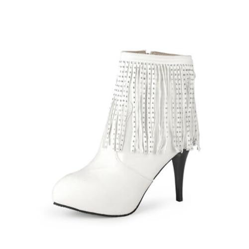 Damen Hoher Pfennigabsatz Stiefeletten Mit Quaste Runde Zehen Kurze Stiefel Mit Reißverschluss Wildlederimitat Booties Mit Strass,Weiß,42 EU Damen Hoher Pfennigabsatz Stiefeletten Mit Quaste Runde Zehen Kurze Stiefel Mit Reißverschluss Wildlederimitat Booties Mit Strass,Weiß,42 EU von Generic