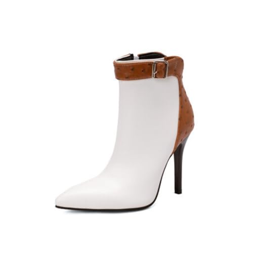 Damen Hoher Pfennigabsatz Stiefeletten Mit Schnalle Spitz Zehen Chelsea-Stiefel PU-Leder Kleid Schuhe Mit Reißverschluss,Weiß,41 EU Damen Hoher Pfennigabsatz Stiefeletten Mit Schnalle Spitz Zehen Chelsea-Stiefel PU-Leder Kleid Schuhe Mit Reißverschluss,Weiß,41 EU von Generic