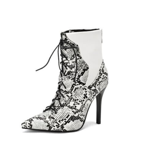 Damen Hoher Pfennigabsatz Stiefeletten Spitz Zehen PU-Leder Chelsea-Stiefel Mit Metallkette Schnüren Kleid Pumps Mit Reißverschluss,Weiß,45 EU Damen Hoher Pfennigabsatz Stiefeletten Spitz Zehen PU-Leder Chelsea-Stiefel Mit Metallkette Schnüren Kleid Pumps Mit Reißverschluss,Weiß,45 EU von Generic