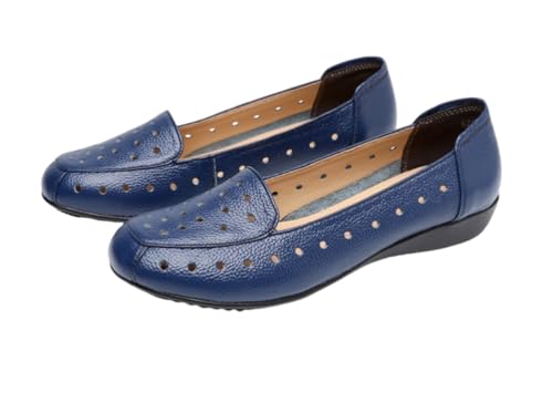Damen Hohllederschuhe Bequeme und leichte Damenschuhe Echtleder Mokassins Lässige Loafer Slip-On Atmungsaktive Modische Wanderschuhe,Blau,40 EU von Generic
