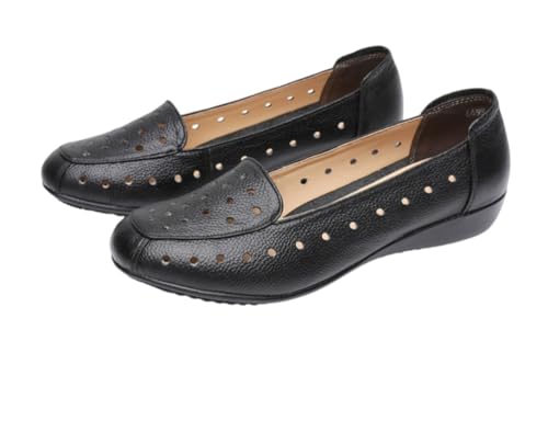 Damen Hohllederschuhe Bequeme und leichte Damenschuhe Echtleder Mokassins Lässige Loafer Slip-On Atmungsaktive Modische Wanderschuhe,Schwarz,38 EU von Generic