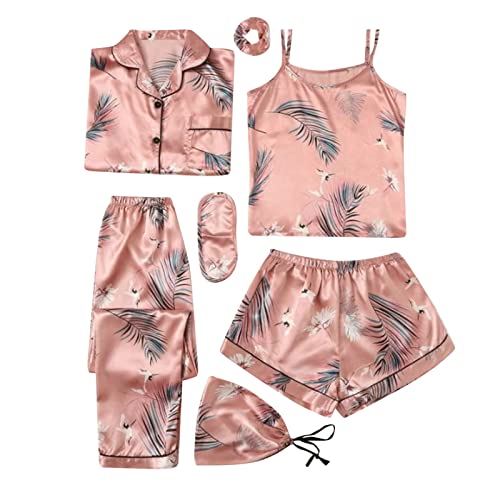 Frauen Hausanzug Flamingo Print Mode Slim Pyjamas Vierteiliges Set Für Alle Jahreszeiten Mama Und Valentine Pyjamas, rose gold, 48 von Generic