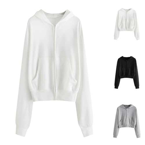 Damen Hooded Full-Zip Sweatjacke Sweatshirt Hoodie mit Reissverschluss Cropped Crop Top Damen von Generic