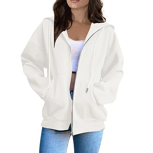 Damen Hoodie,Jacke Damen Sweatjacke Hoodie Sweatshirtjacke Pullover Oberteile Kapuzenpullover,Jacke Teenager Mädchen,Weiß,S von Generic