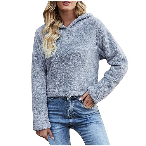 Damen Hoodie Elegant Fleecepullover Sweatshirt Verdicken Warme Plüschpullover Kapuze Fleecepulli Sexy Pullover Langarm Oberteile Crop Tops Teenager Mädchen Winterpullover Streetwear Blau L von Generic