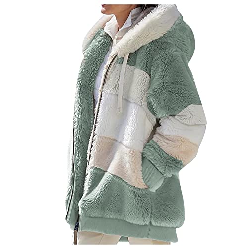 Damen Hoodie Jacke, Winterjacke Fleece Mantel Warm Gefüttert Winter Kapuzenpullover Hoodie Jacken Flauschig Plüschjacke Sweatshirt mit Kapuze und Taschen Reißverschluss Oversize (Grün,XL) von Generic