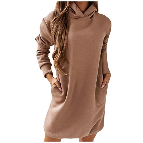 Damen Hoodie Kapuzenpullover Lang Sweatjacke Sweatkleid Winterkleid Sweatshirt Kapuzenjacke Kapuzenpulli Langarm Sport Pullover 2024 (Khaki, S) von Generic