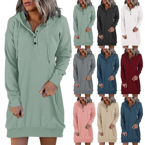 Damen Hoodie Kapuzenpullover Lang Sweatjacke Sweatkleid Winterkleid Sweatshirt Kapuzenjacke Kapuzenpulli Langarm Sport Pullover mit Taschen (01 Grün, M) von Generic