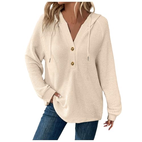 Damen Hoodie Mit Kapuze Elegant Waffel Langarm Kapuzenpullover Winter Casual Oberteile V-Ausschnitt Kapuzenpulli Tops Pulli Teenager Mädchen Outdoor Fitness Training Jogging Sport Style von Generic