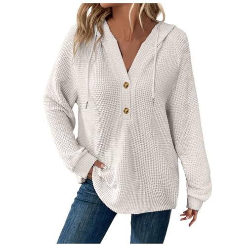 Damen Hoodie Mit Kapuze Elegant Waffel Langarm Kapuzenpullover Winter Casual Oberteile V-Ausschnitt Kapuzenpulli Tops Pulli Teenager Mädchen Outdoor Fitness Training Jogging Sport Style von Generic