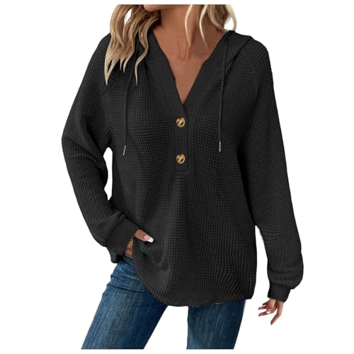 Damen Hoodie Mit Kapuze Elegant Waffel Langarm Kapuzenpullover Winter Casual Oberteile V-Ausschnitt Kapuzenpulli Tops Pulli Teenager Mädchen Outdoor Fitness Training Jogging Sport Style von Generic