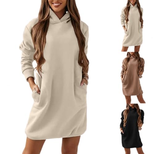 Damen Hoodie Winter Langarm Baumwolle Sweatshirts Casual Mantel Outwear Kapuzenpullover mit Taschen Lang Kleid Sweatkleid von Generic
