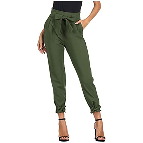 Damen Hose High Waist Elegant Bleistifthose Casual Schleife Gürtel Hose Pencil Hose mit Taschen Sommerhose Business Hosen für Frauen Jogginghose Yogahose von Generic