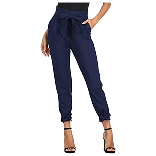 Damen Hose High Waist Elegant Bleistifthose Casual Schleife Gürtel Hose Pencil Hose mit Taschen Sommerhose Business Hosen für Frauen Jogginghose Yogahose von Generic