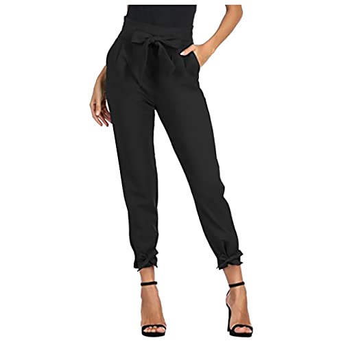 Damen Hose High Waist Elegant Bleistifthose Casual Schleife Gürtel Hose Pencil Hose mit Taschen Sommerhose Business Hosen für Frauen Jogginghose Yogahose von Generic