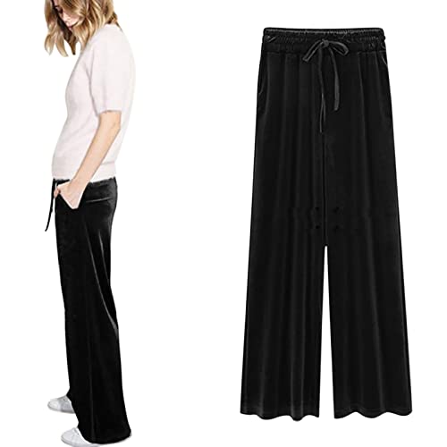 Damen Hose Hosen Casual Wide High Rise/High Waist Viskose|Stretch Drawstring Hosen Freizeithose Strandhose Weites Bein Hose Stoffhose Yogahose Mit Taschen von Generic