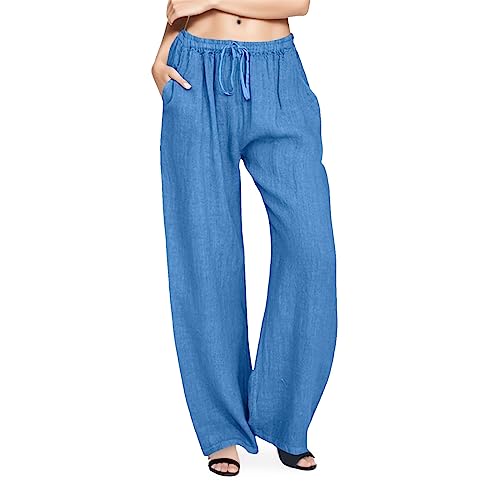 Damen Hose Leinenhose Baumwolle Leinen Stoffhose Freizeithose Sommerhose Pumphose Yogahose Casual Einfarbig Hippie High Waist Hose Stretch mit Taschen Kleidung Sommer Hosen von Generic