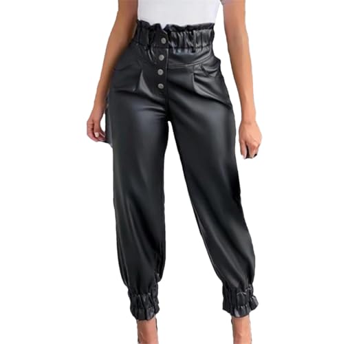 Damen-Hosen Aus PU-Leder Mit Raffung Und Hoher Taille Damen-Hosen Aus PU-Leder Mit Raffung Und Hoher Taille von Generic