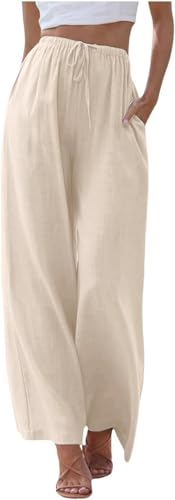 Damen Hosen Sommerhose leicht wickelhose Sommerrock Palazzo leicht und luftig Baggy Leinenhose Locker Hosenrock Weite Jogpants Wide Leg Bundfaltenhose Yoga Boho Freizeithose von Generic