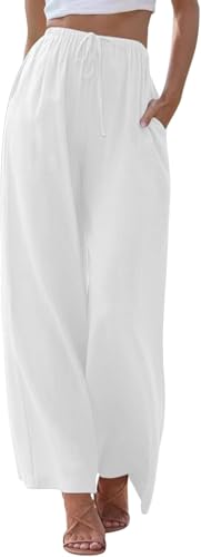 Damen Hosen Sommerhose leicht wickelhose Sommerrock Palazzo leicht und luftig Baggy Leinenhose Locker Hosenrock Weite Jogpants Wide Leg Bundfaltenhose Yoga Boho Freizeithose von Generic