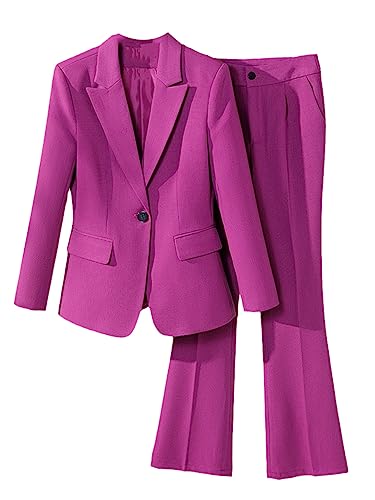 Damen-Hosenanzug, formelles Büro, Damen, Business-Arbeitskleidung, 2-teiliges Set, langärmelig, Blazer und Hose, Violett, 2-teiliges Set, Medium von Generic