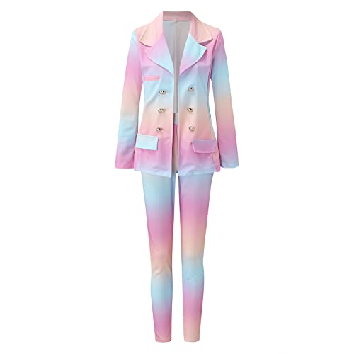 Damen Hosenanzug 2-teiliges Outfit, kariert, langärmelig, offener Vorderseite, Blazer und elastischer Taille, Bleistifthose, elegant, Business-Anzug-Sets von Generic